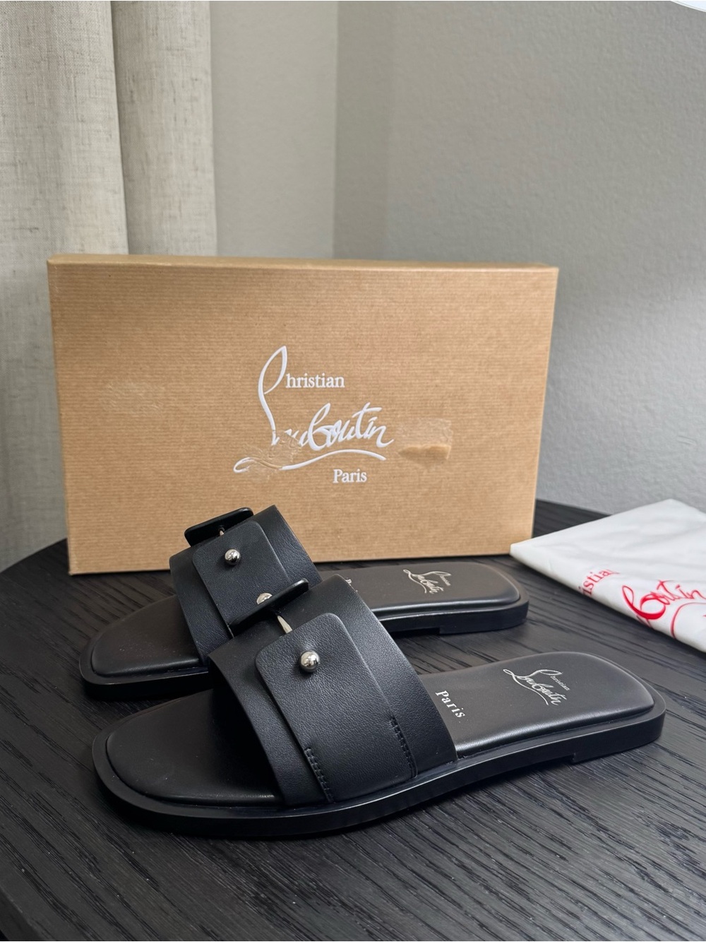 Christian Louboutin Chambelimule Sandals Leather Black 36.5